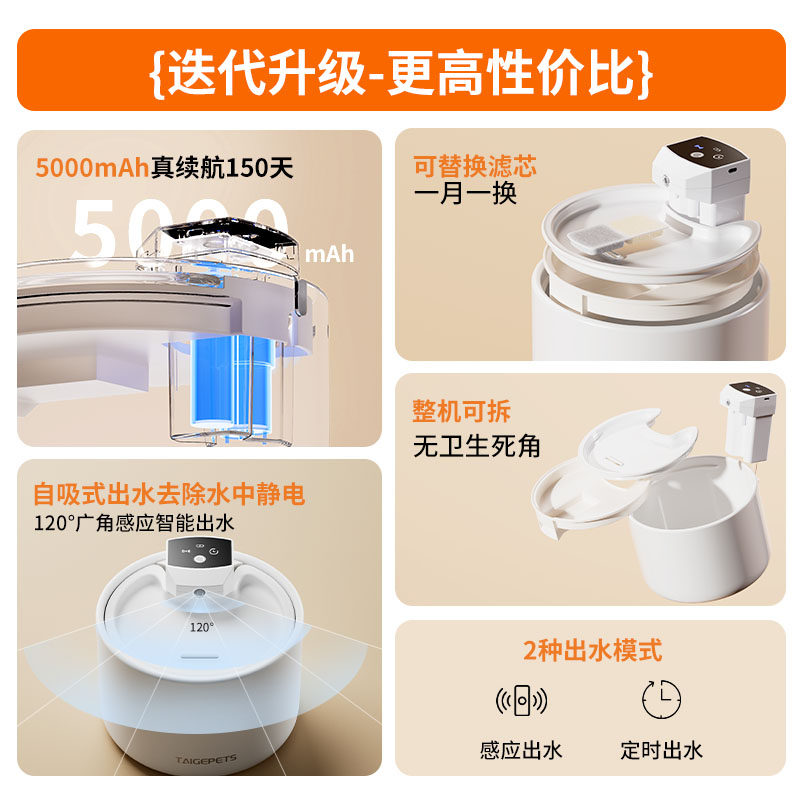Cat Smart Water Dispenser Ceramic Wireless Unplugged Automatic Circulation Sterilization Flowing Pet Drinking Bowl Water Feeder