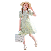 Girl Pure Cotton Crumbled Dress 2024 Summer Dress New Doll Collar Short Sleeve Big Boy Dress Little Girl Skirt Ocean Qi