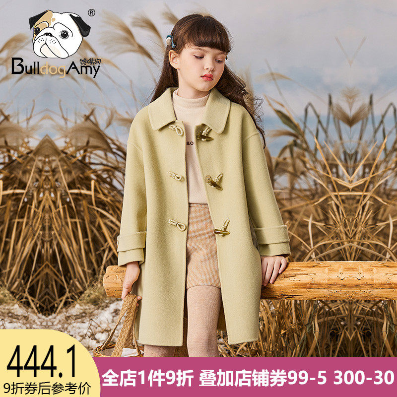 Girls double-sided woolen coat 2021 autumn and winter New Foreign style Korean children's lapel woolen coat