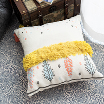 Nordic cotton and linen pillow sofa pillow case simple living room bedside cushion fabric office waist pillow tassel tufted