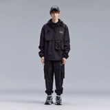 Дорожный черный съёмный плащ с капюшоном, куртка, оверсайз