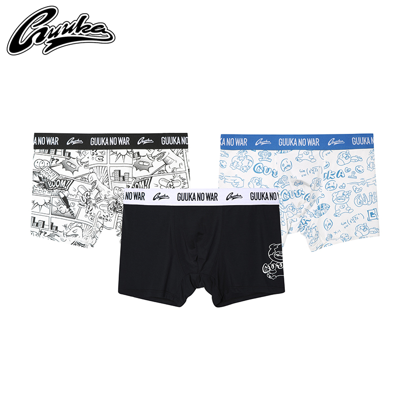 GUUKA Tide Cards 3 pieces Modale Underpants Men's Four Teens Cartoon Hip Hop BEAR BREATHABLE SHORTS FOUR-CORNER PANTS