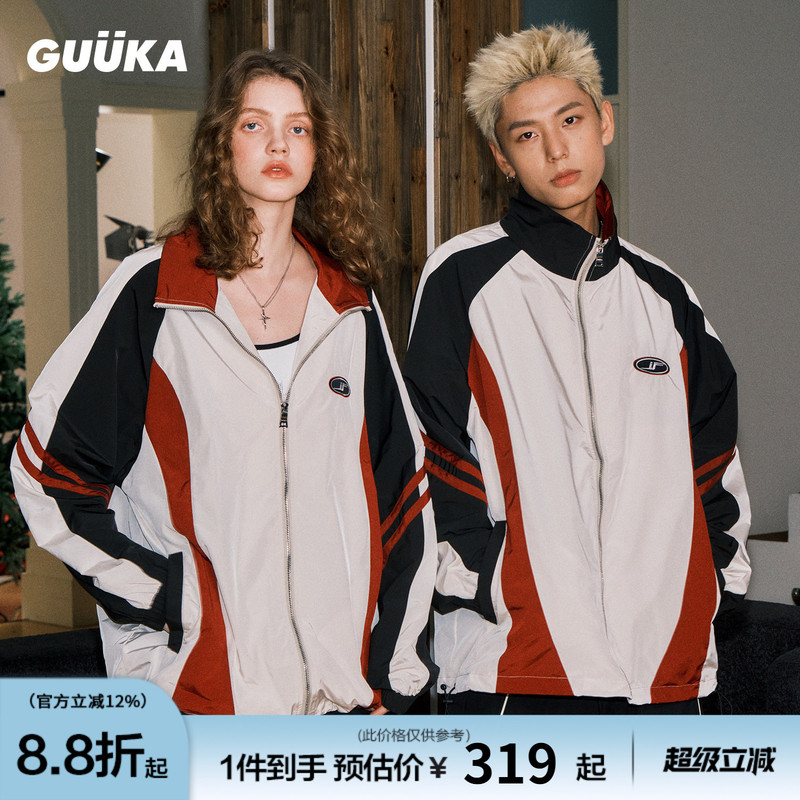 Guuka Luo Yunxi Style Jacket Men's Trendy Brand Biker Jacket Jersey Style American Retro Sports Style Loose Coat Guuka Luo Yunxi Style Jacket Men's Trendy Brand Biker Jacket Jersey Style American Retro Sports Style Loose Coat