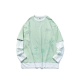 Зеленый комплект, хлопковый приятный телу лонгслив в стиле хип-хоп для влюбленных, круглый воротник, свободный крой