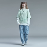 Зеленый комплект, хлопковый приятный телу лонгслив в стиле хип-хоп для влюбленных, круглый воротник, свободный крой