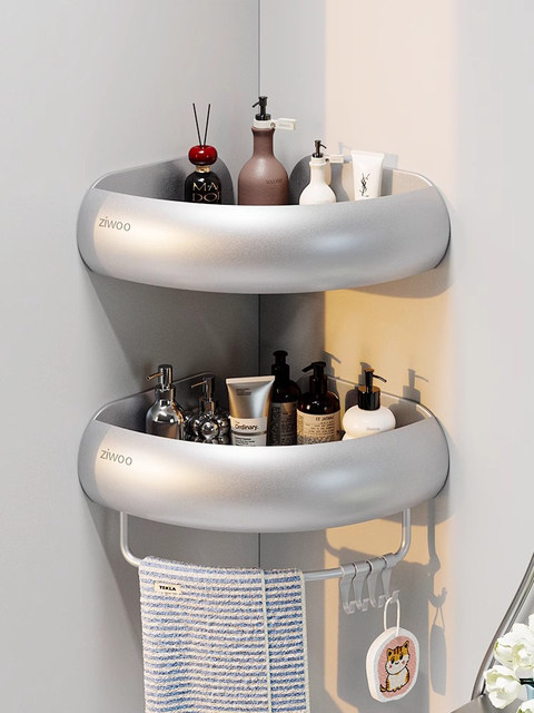 French Ziwoo Bathroom Shelf, No-Drill Bathroom Triangular Basket, Washbasin Wall Storage Corner Shelf