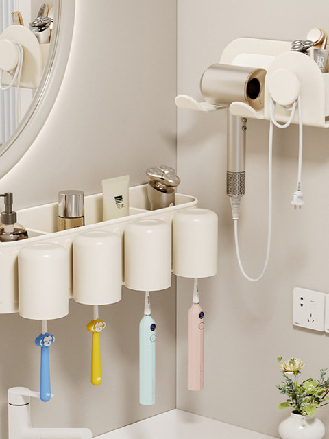 French Imported Ziwoo Hair Dryer Storage Rack Without Punching Bathroom Bathroom Mouthwash Cup Toothbrush Storage Bracket