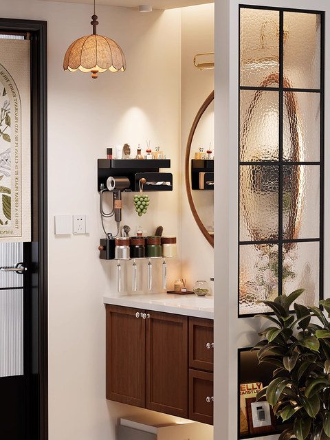 French Ziwoo Vintage-Style Toothbrush Holder Wall-Mounted Punch-Free Stainless Steel Mouthwash Cup Electric Toothbrush Holder