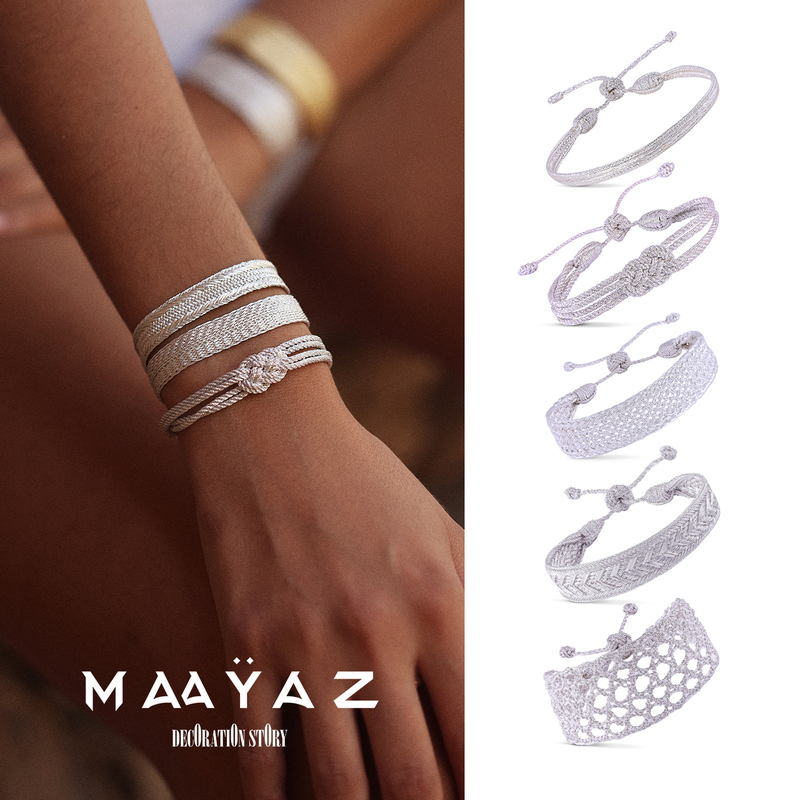 Silver Collection Maayaz Moroccan Niche Aristocratic Woven Sfifa Silver Thread Bracelet Adjustable Wristband