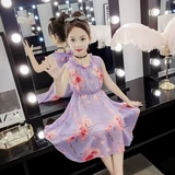Платье, юбка, летняя одежда, летний шифоновый наряд маленькой принцессы, детская одежда, в цветочек, коллекция 2022, в корейском стиле, популярно в интернете