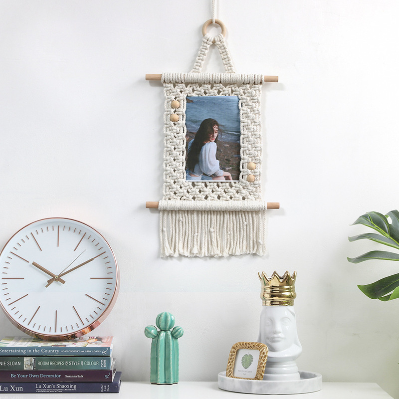 Bohemian Style Photo Storage Wall Decoration, Hand-Woven Tapestry Photo Frame, Home Wall Hanging Cotton Rope Photo Holder