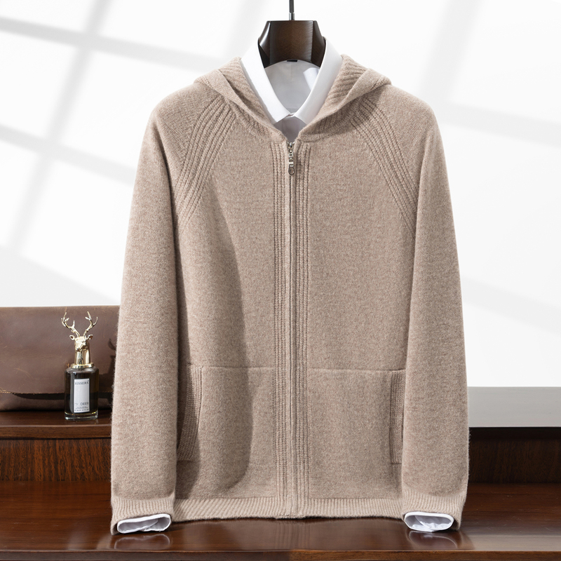 26 New Styles of Zip-Up Hoodies for Men, 100% Pure Wool Spring Knitwear, Thickened Sweater with Hood and Pockets, Cardigan