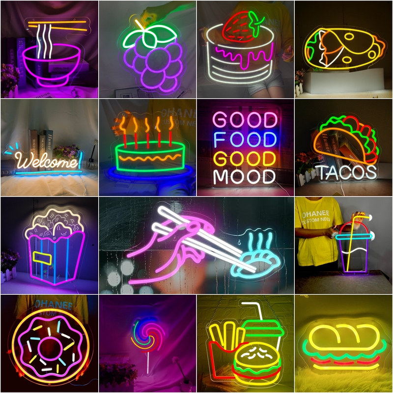 Tacos Mexican Taco Roll Cake Popcorn Sandwich Shop Neon Light Advertising Sign