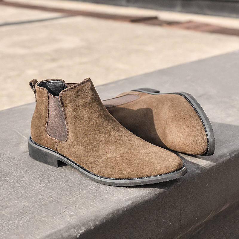 Retro Chelsea Boots, Martin Boots, Men's Mid-Top Casual Leather Shoes, Genuine Leather High-Top Boots, British Style Slip-On Short Boots, Trendy
