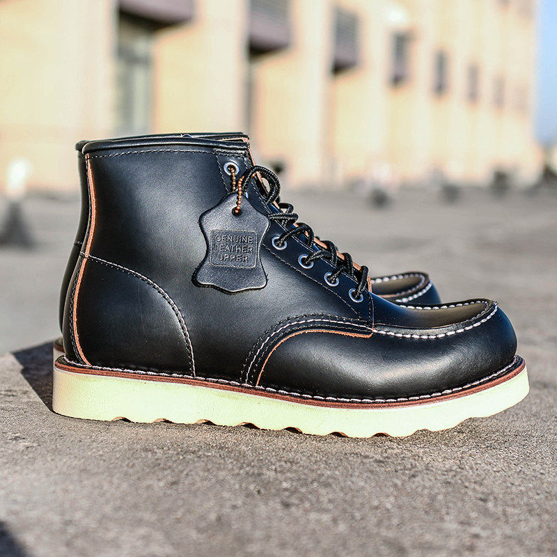 Ami khaki Goodyear 875 tooling boots 1907 retro leather mid-tube Martin boots couple motorcycle boots men's tide