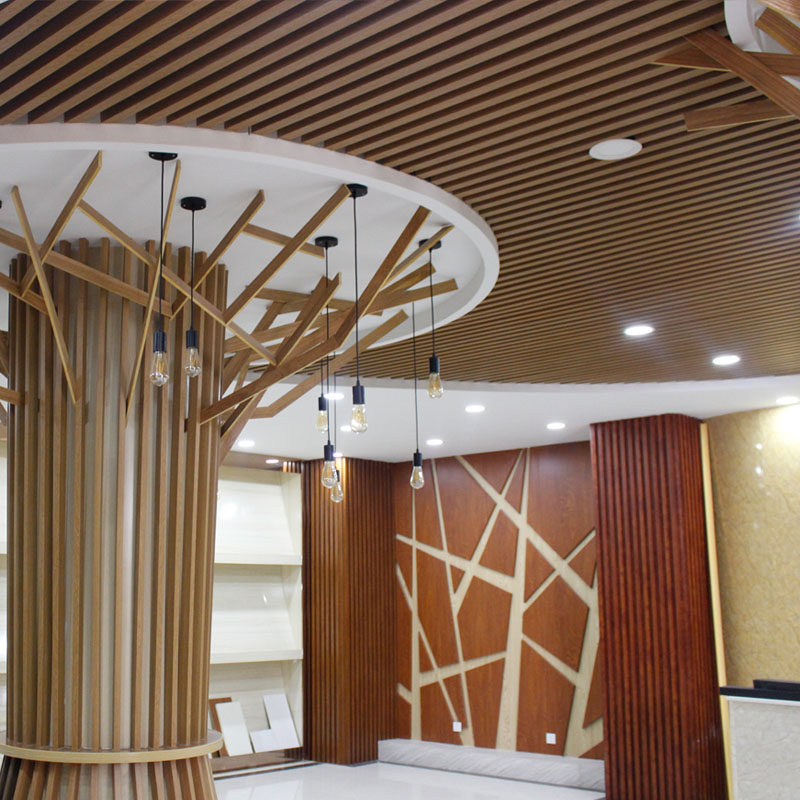 Ecological Wood Suspension Ceiling Ceiling Ceiling Ceiling Indoor Living Room Balcony U Shaped Wood Grain Trim Material Hollowed-out Buckle 90 50 Green Wood