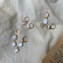 Beautiful fried rare bright light shaped Baroque Pearl niche retro palace advanced ear buckle female earrings ear clip