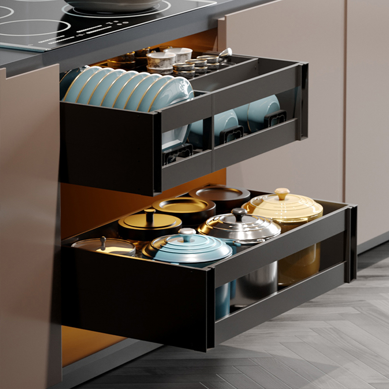 kitschentime kitchen cabinet drawer-type diving boat series single layer black crystal glass full aluminum dish pull basket-Taobao