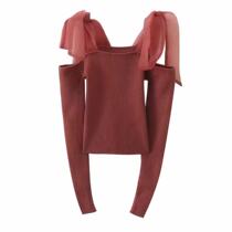 URUC2021 New Years collarbone shoulder knitted top red sweater womens 02488133926