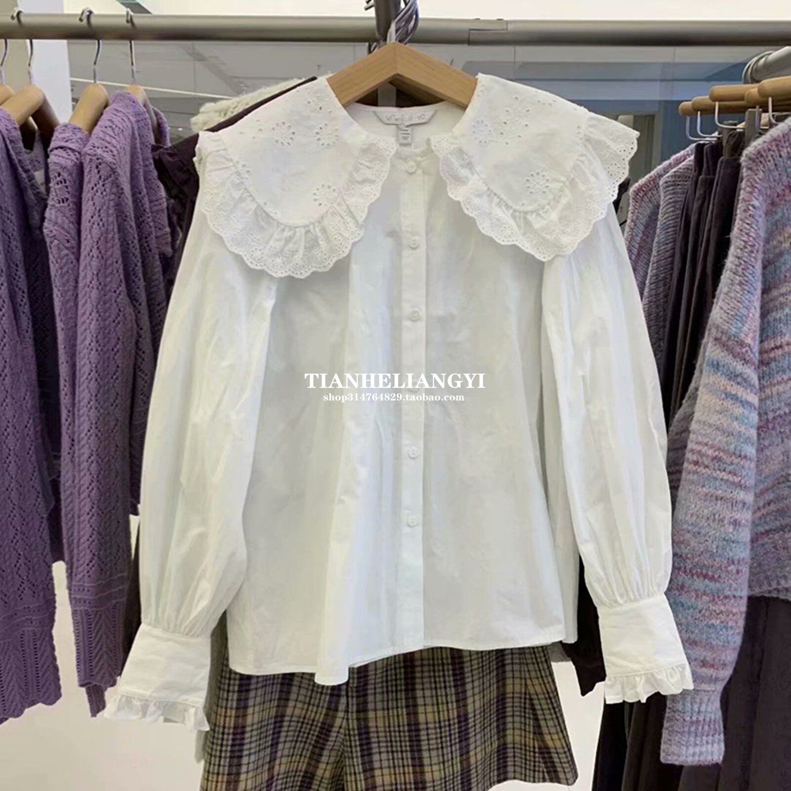 NUT CXKE UR new sweet all-match age-reducing lantern sleeve doll collar shirt top female YL04S2BX200