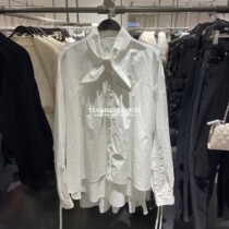 URUC early spring new women's white loose shoulder sleeve scarf collar retro fashionable shirt YU48S2GX2000