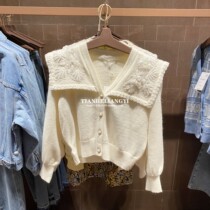 NUT CXKE UR Spring Navy Neck Sweater Women Sweet Milk White Knit Cardigan YL02S9DN2000