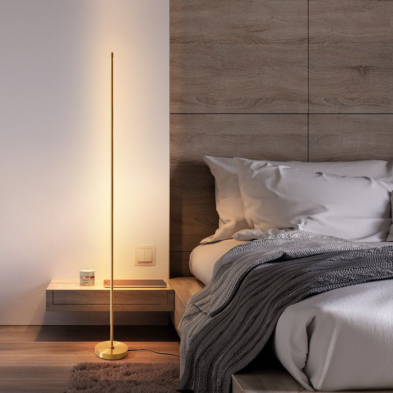 Full copper vertical bedroom floor lamp super-bright minimalist wall corner light living room light extravagant floor lamp headboard atmosphere