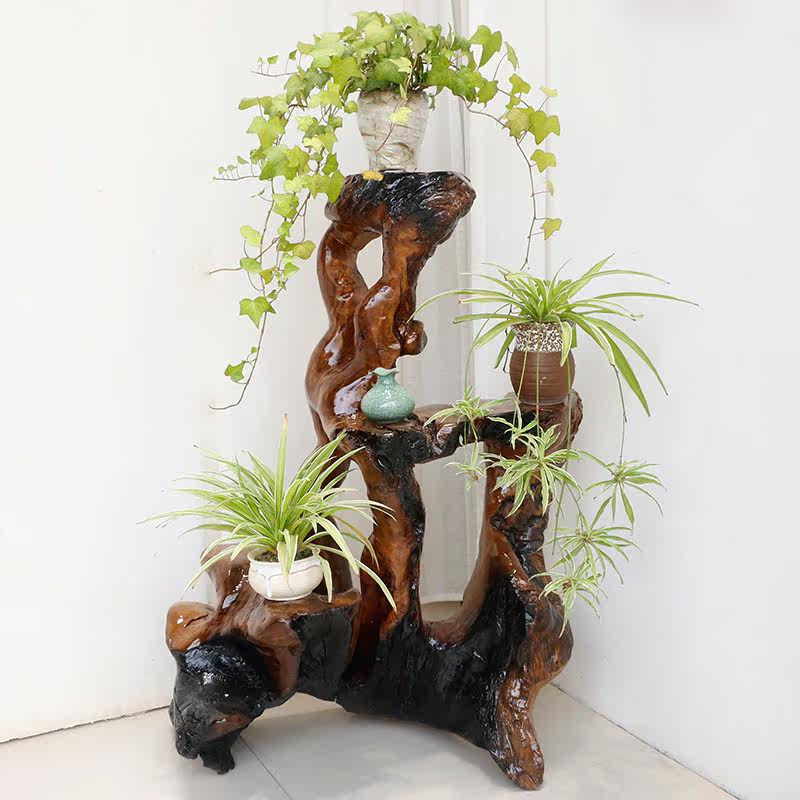 Log root carving frame natural whole tree root balcony bonsai frame Solid wood natural flower frame camphor wood living room Y502