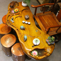 Root Carving Tea Table Gold Silk Nanmu Tea Table Tree Root Tea Sea Solid Wood Tea Table Whole Wood Root Tea Table And Chairs Combination MH3381
