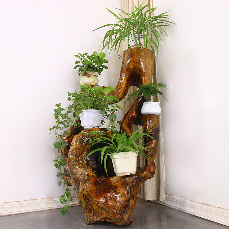 Root carving flower shelf Ornament Living Room Solid Wood Art Flower Shelf Tree Root Flower Racks Floor Flower Pots Shelf Pendulum GL3512