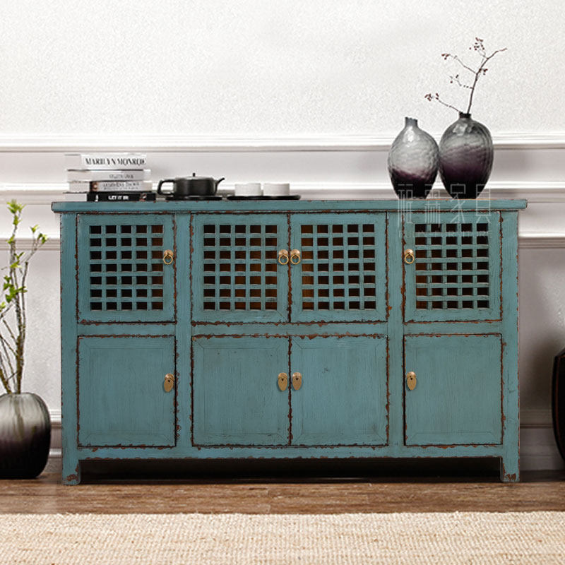 New Chinese Blue Retro made of old dining cabinet Xuanguan Cabinet Corridor Xuanguan Cabinet Footwear Cabinet View Door Hall Cabinet Display