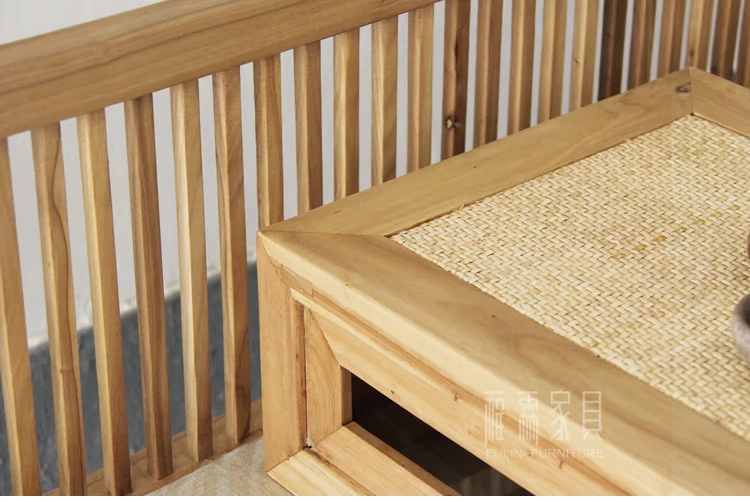 Thảm Zen mới của Trung Quốc và giường Lohan gỗ tần bì phòng khách cũ bằng gỗ cây du đi văng đôi đi văng Đồ nội thất đơn giản của Nhật Bản - Giường