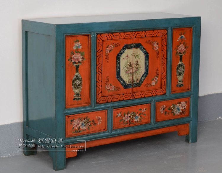 Tủ lưu trữ tủ bên hông phong cách Trung Quốc mới tủ đồ nội thất bằng gỗ rắn tủ trà cây du sơn cổ cũ tủ giày tiền sảnh - Buồng