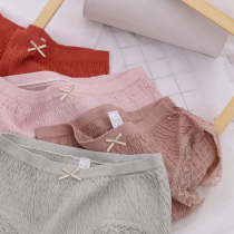 Wood hibiscus~light luxury high-end niche style Lace edge pleated pleated breathable mid-waist briefs womens panties 019