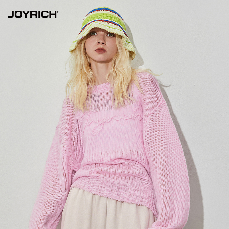 Joyrich Spring and Autumn Unisex American Street Style Three-Dimensional Logo Crochet Loose Mohair Hollow Sweater
