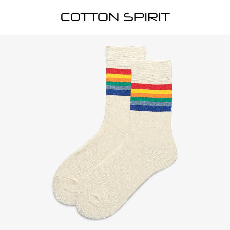 Cotton Spirit Rainbow Socks Child Tide South Korea Striped CYLINDER SOCKS MEN AND WOMEN'S DAY SERIES STREET INS NETS RED STOCKINGS-TAOBAO