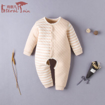 Newborn baby conjoined clothes autumn and winter warm clothes cotton early spring female baby go out open crotch Cotton