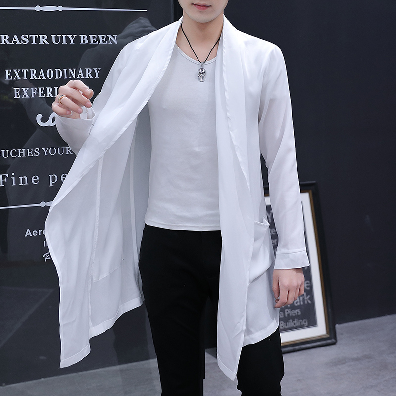 Ultra-Thin Ice Silk Trench Coat for Men, Mid-Length Sun Protection Clothing, Thin Cape, Outdoor Breathable Men's Clothing, Summer Hanfu