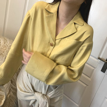 (LAMBO exclusive @ te) vintage oil glossy oversize pyjamas lapel shirt