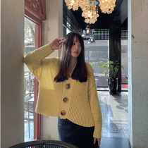 (LAMBO exclusive @ special) special webbing woven custom retro big button short knit cardigan