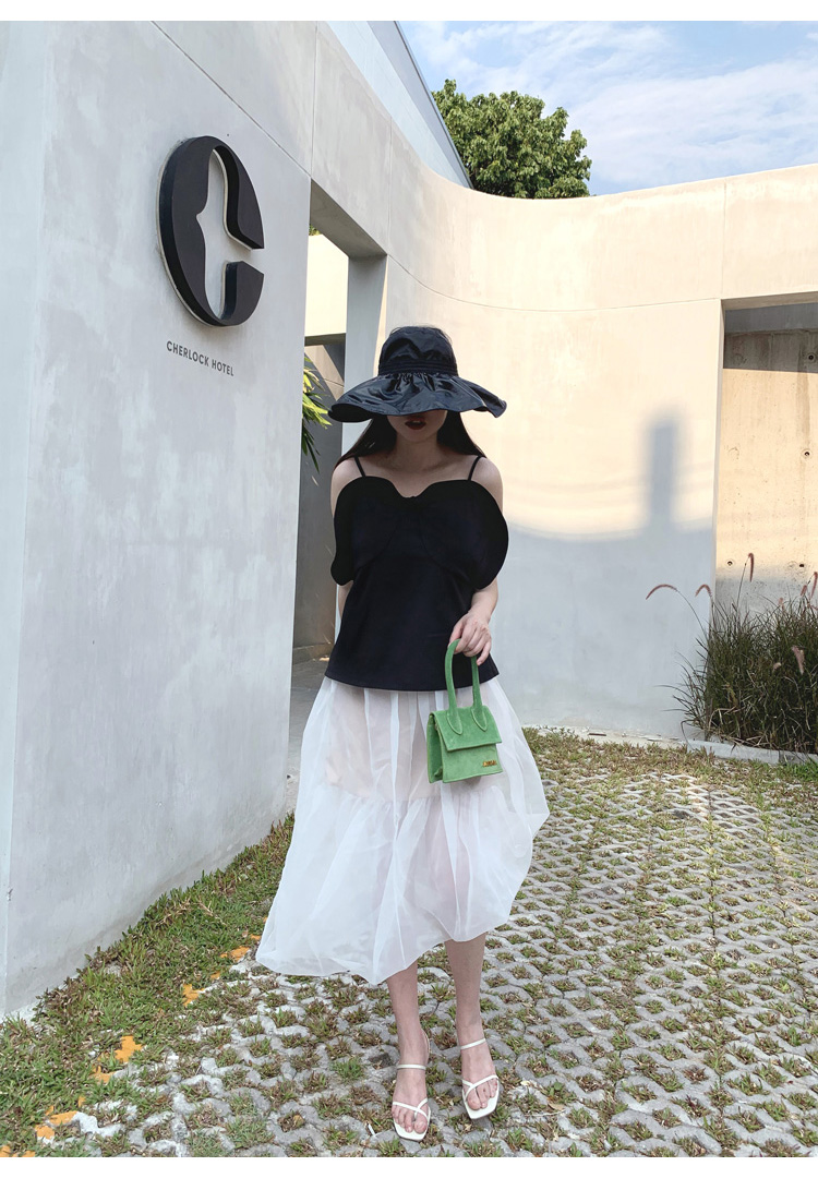 [LAMBO độc quyền] gấp ba chiều organza con lắc xiên nửa trong suốt pettiskirt nửa chiều dài - Váy chân váy dạ tweed