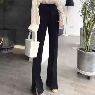 (LAMBO exclusive @ special) leg length 3 meters stretch dark grain high waist micro horn split trousers