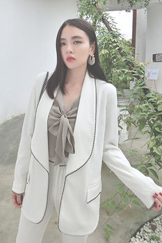 (LAMBO exclusive) heavy custom copper bead chain chain piping lapel suit suit