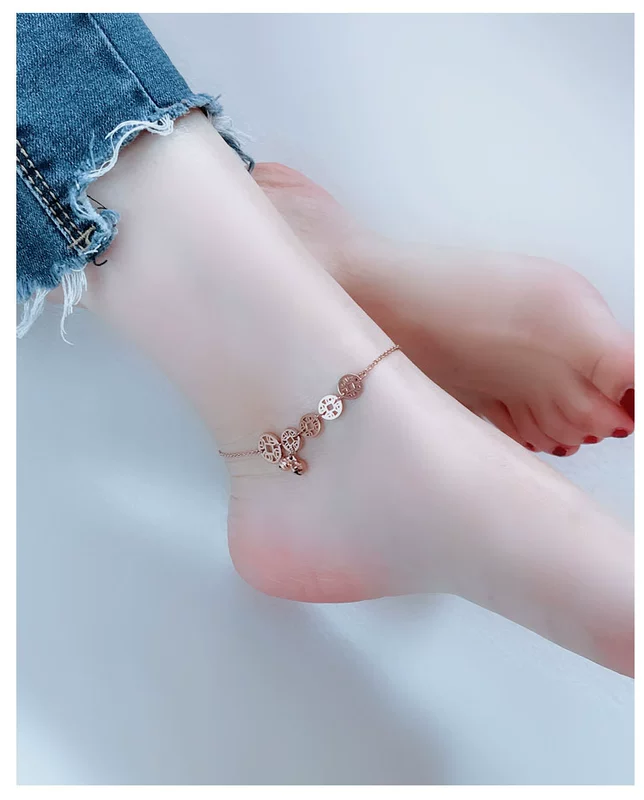 Nhật bản và Hàn Quốc phiên bản titan thép vòng chân nữ không phai đơn giản rose gold sợi dây màu đỏ chuông sinh viên sexy chữ mắt cá chân chuỗi chân vòng chân nam