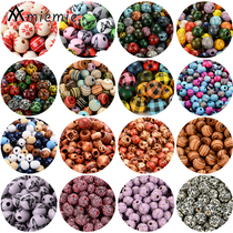 Christmas New Beads 10Pcs DIY Snowflake Printed Wooden Ronud