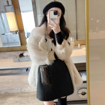 Rubber chic 2020 winter new boutique cattle temperament lapel mid-length fur one-piece coat