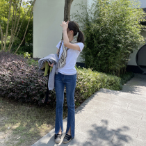 RUBBIT early spring new product with traditional T-shirt not the same high-end silk light cotton rear embroidered pure white 100 lap T woman