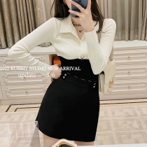 RUBBIT Spring new temperament good quality ~ beautiful Nothin wool V collar Collared Knit Blouse Women