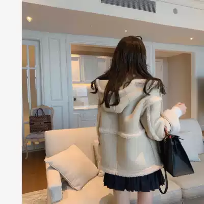 Rubber chic winter new high-end line casual temperament imported fur one-piece jacket