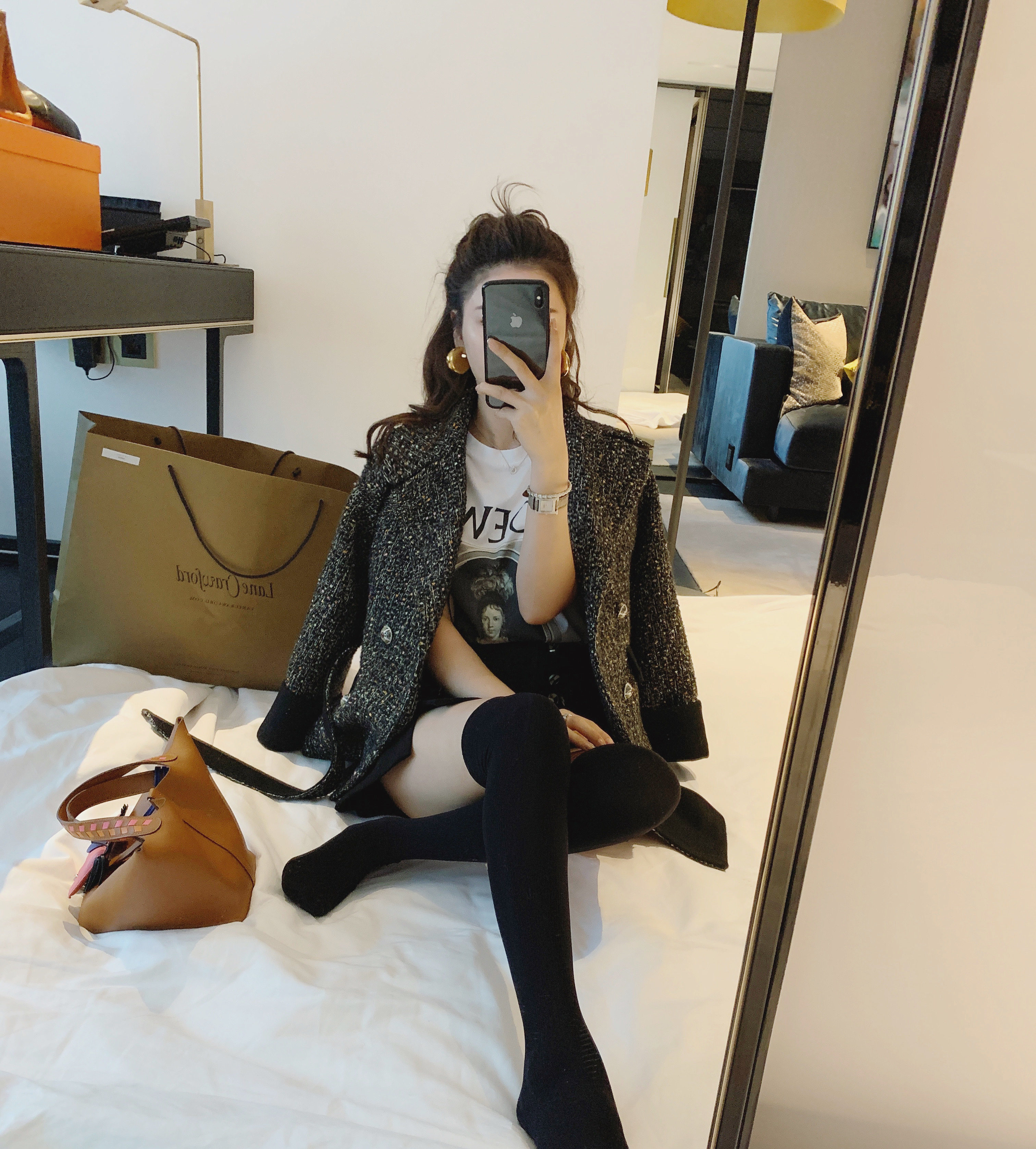 Rabbit vip store winter temperament ~ chic design is a thin fragrance long - sleeved coat coat